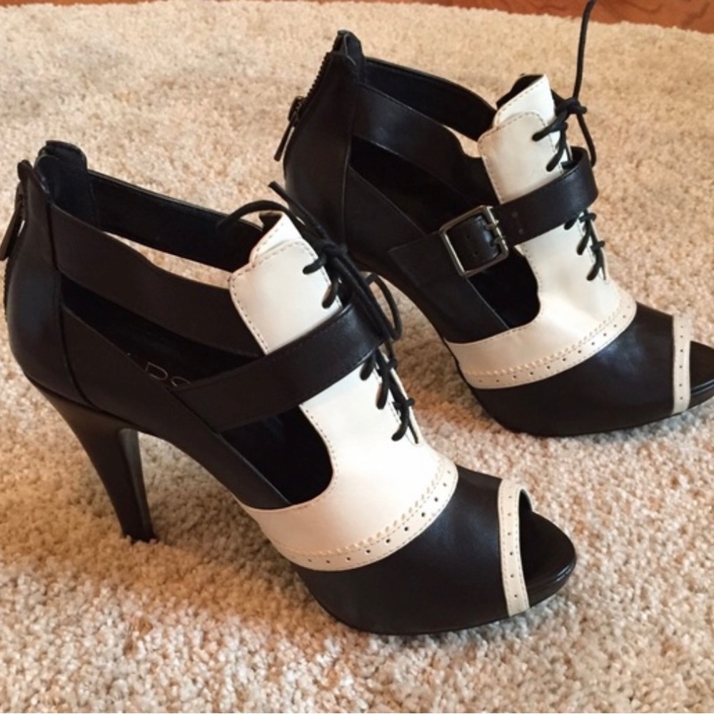 Black and White Aldo Bootie Heels